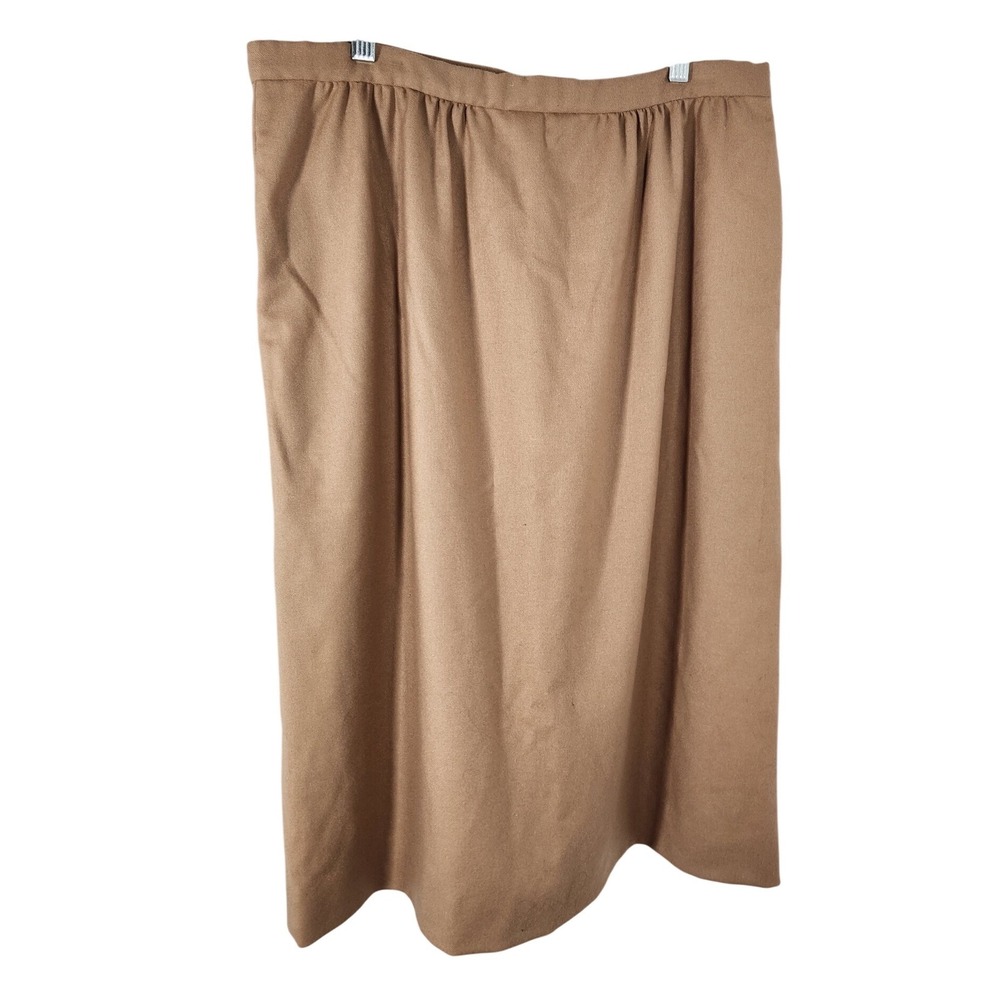 VTG Pendleton Womans Beige Tan Camel 100% Wool A-Line Midi Skirt Size 14 Pockets